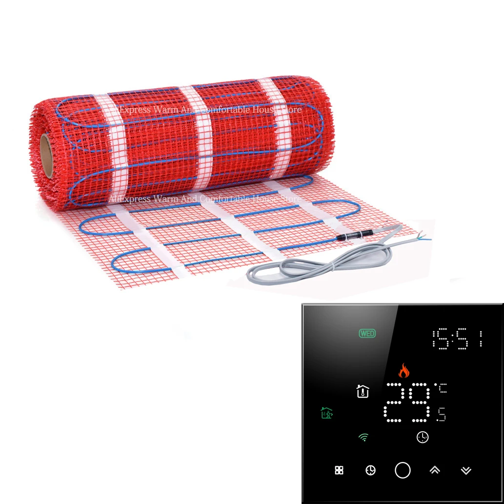 

12M2 Tile Floor Heating System Mat Cable Wire With Wifi Thermostat For Bedroom Living Room Warming 150w/m2 Easy Installation