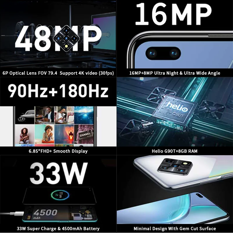 Infinix Zero 8i глобальная Версия 8 + 128 Гб Смартфон 6 85 ''fhd 90 Гц Full Экран 48MP Quad Camera 4500