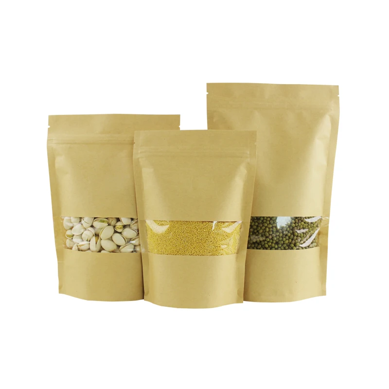 

100pcs/lot- Zipper Kraft Paper Window Bag Stand up Gift Dried Food Fruit Tea packaging Pouches Zipper Self Sealing Bags