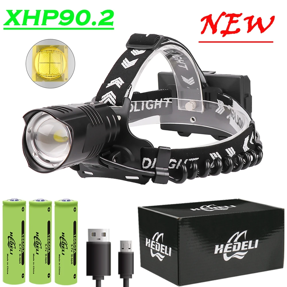 Супер XHP90.2 светодиодный налобный фонарь XHP90 высокомощный XHP70 USB 18650 перезаряжаемый