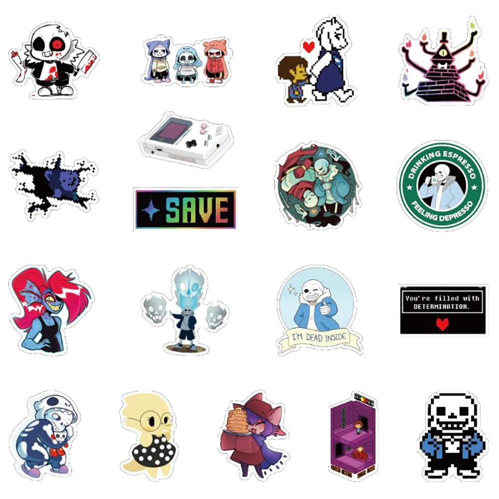 

50Pcs Hot Game Undertale Stickers For Laptop Sans Undertale Stickers Fridge Guitar Waterproof Graffiti Stickers Gifts for Kids