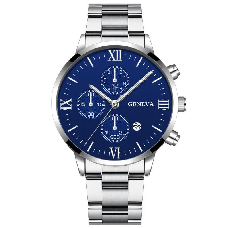 

GENEVA Brand Classic Quartz Watch Men Alloy Fashion Business 3 Eyes Wristwatches Date Display Watches Men Clock relojes hombre