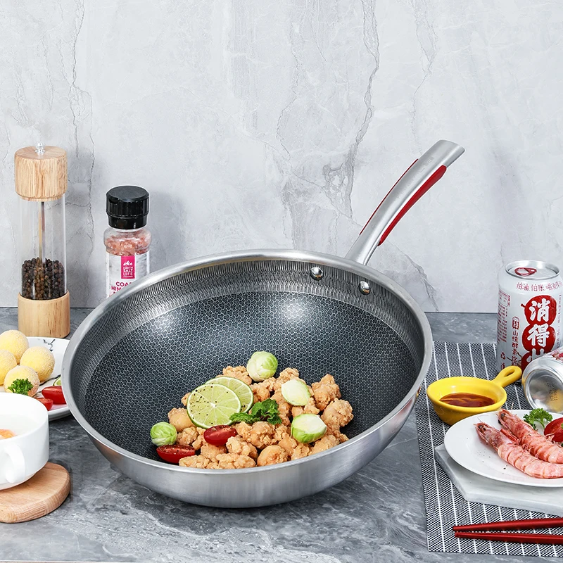 KOBACH-wok antiadherente de acero inoxidable 316L, utensilios de cocina antiadherente, fondo antiadherente, 32cm-3
