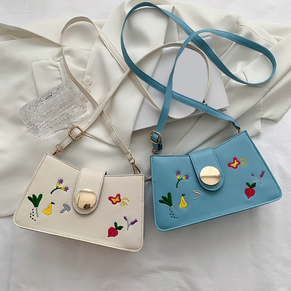 

Fashion Women Cartoon Embroidery Shoulder Bag Casual PU Leather Messenger Bags for Ladies Small Crossbody Bags