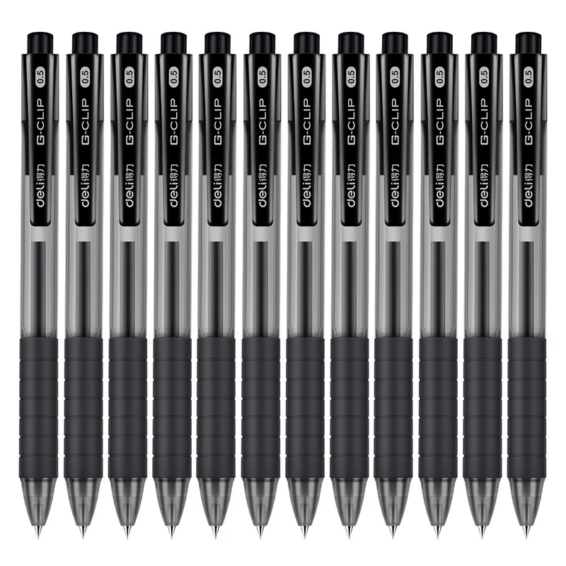

12PCS Deli Gel Pen Black 0.5mm Refill Press Press Water-based Pen Carbon Water Pen Signature Pen Office Stationery