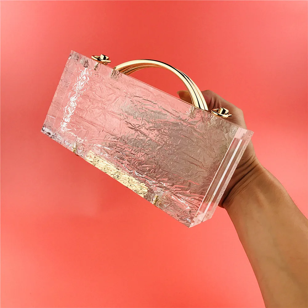 

Women 2020 Fashion Clear Pvc Clutch Bag Female Transparent Ice Acrylic Cuboid Shaped Evening Party Feminine Chain Messenger Bag