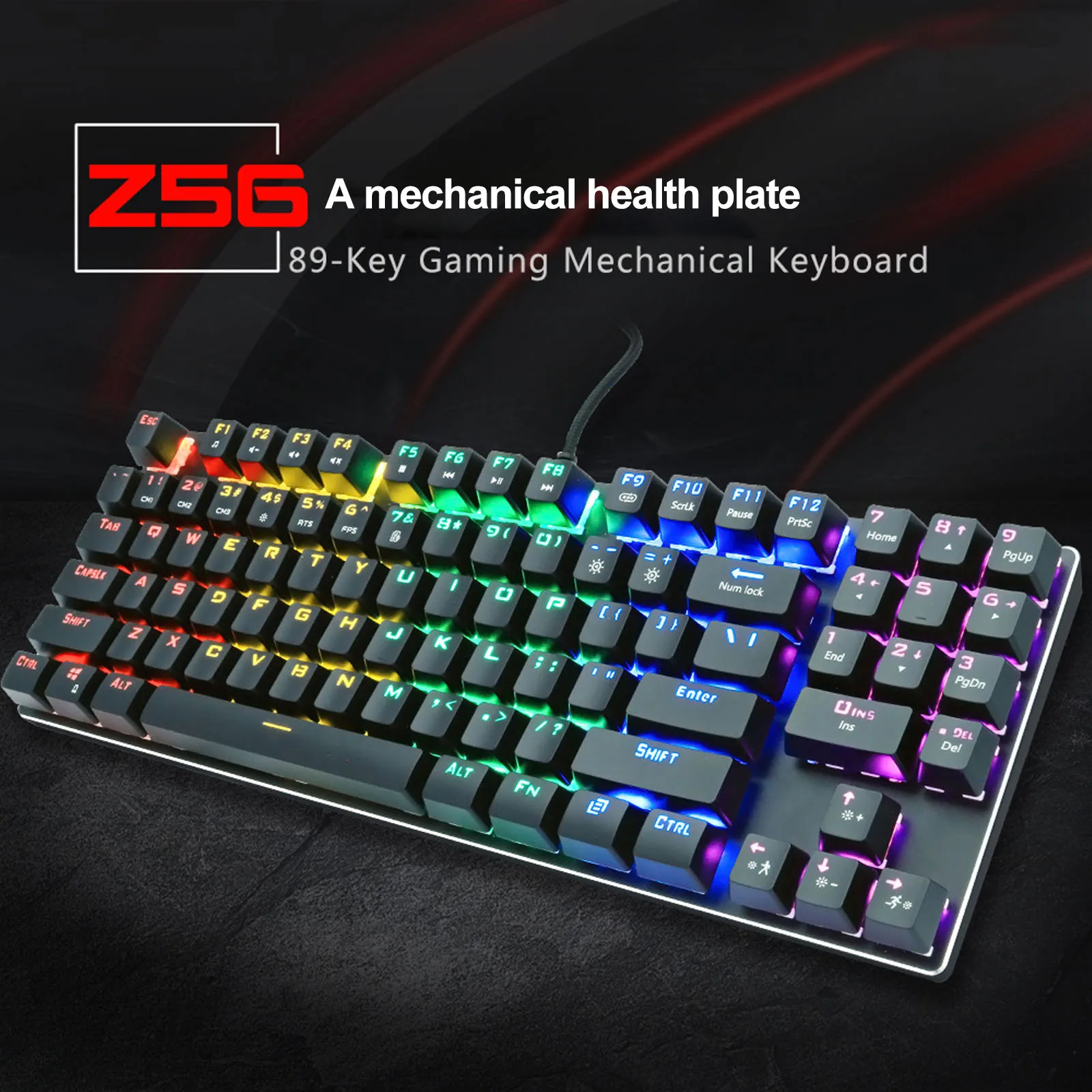 

Gaming Keyboard Wired Keyboard With RGB Backlight Keyboard Gamer USB 89 Keys Gamer Keyboard Rainbow Colored Light For PC Laptop