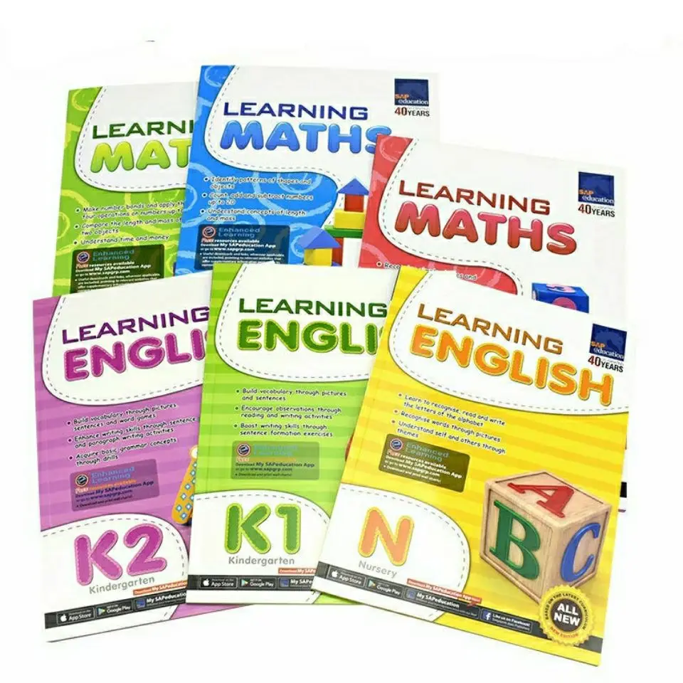 

6 Books/Set Singapore Math English NK1K2 Workbook SAP learning maths&English Kindergarten textbook Enlightenment education Hot