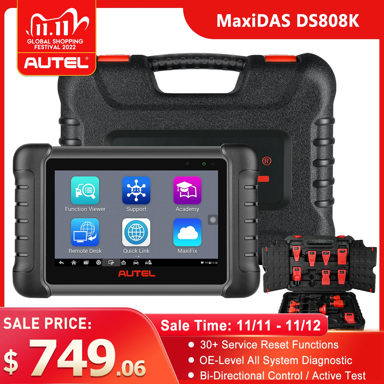 

Автомобильный сканер Autel maxides DS808K, диагностический инструмент-22 + обслуживание для сброса масла/EPB/ABS/SRS/SAS/DPF/активного тестирования (такой же, ...