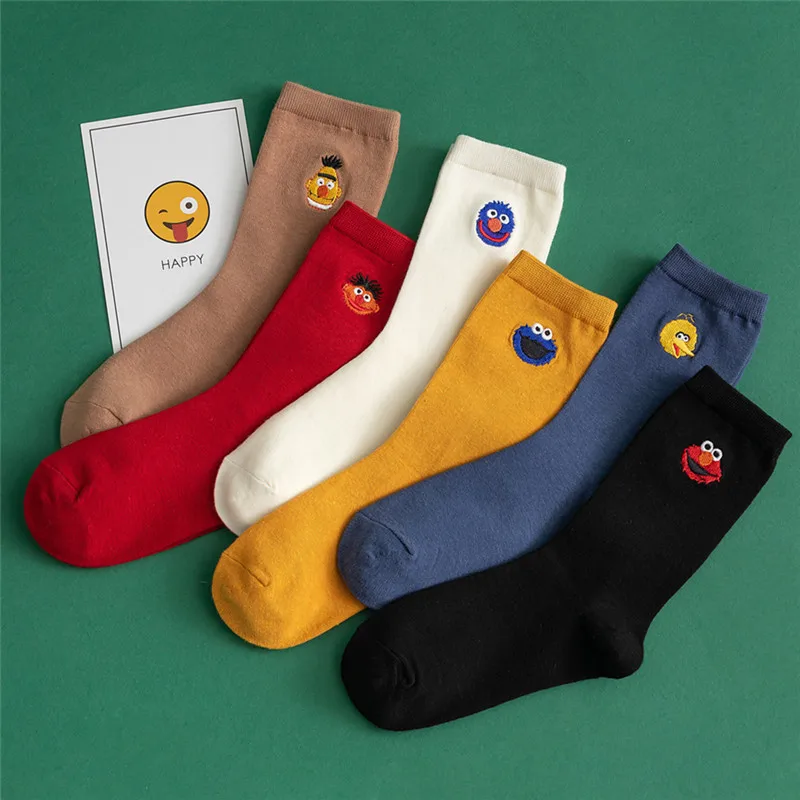 

Socks Women Cartoon Cookie Monster Elmo Sesame Street Socks For Girls Funny Cute Happy Socks Cotton Sock Skarpety Streetwear