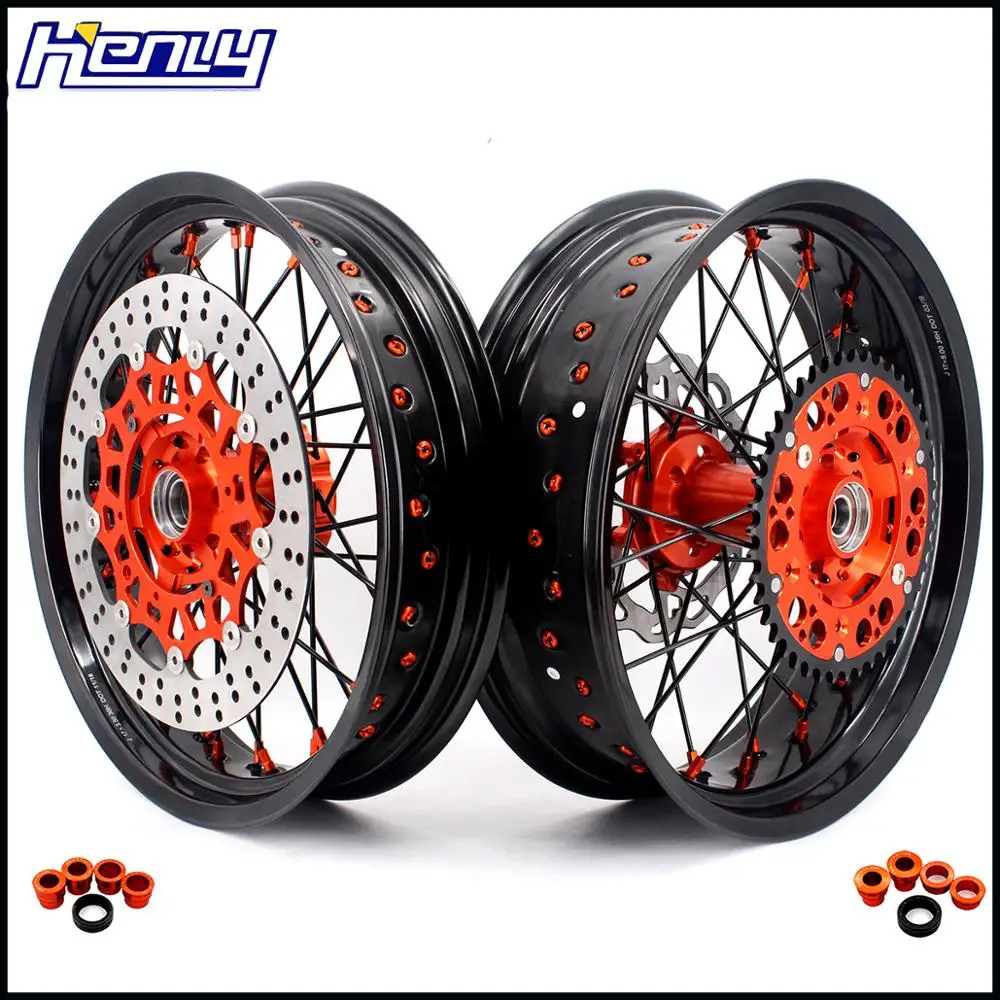 3,5/5,0 супермото спицевые колеса комплект для KTM SX EXC EXC-E EXC-F SX SX-F XC-W 125 150 200 250 300 350 400 525 2003- черный луч