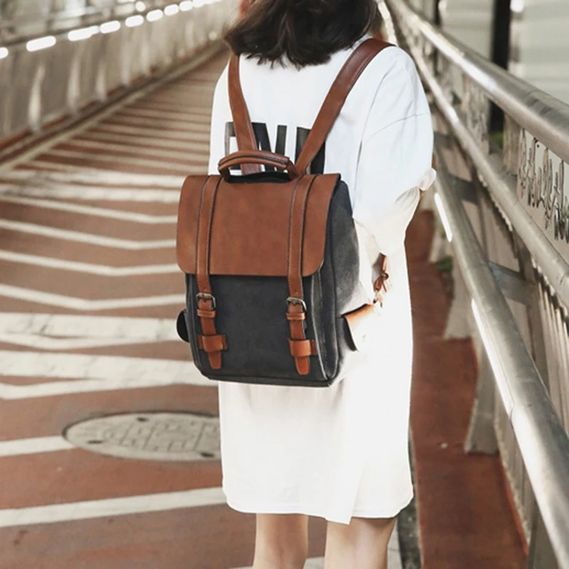 Vintage Women Canvas Backpacks for Teenage Girls School Bags Large Patchwork Backpack |