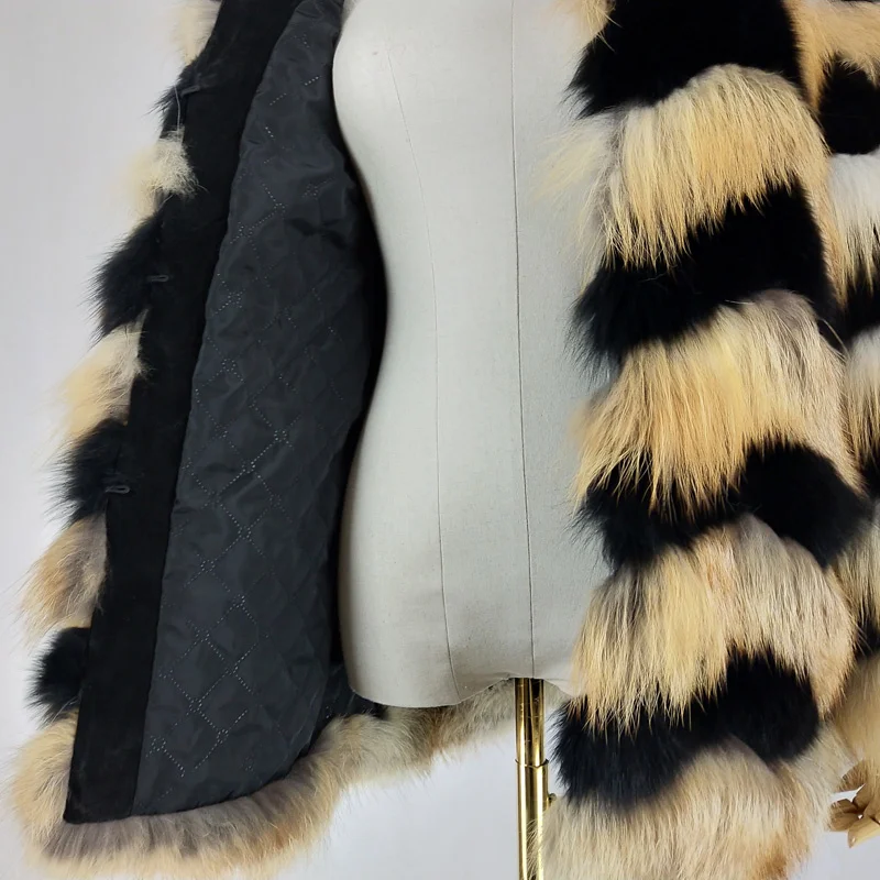 

Women Winter coat Jacket silm Outwear Luxury Natural real Outerwear stripe thick warm parka Genuine fox fur