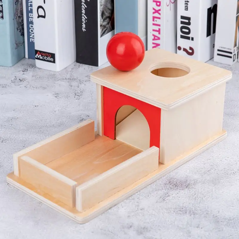 

Infant Montessori Wooden Permanence Object Box with Tray Ball Educational Toys