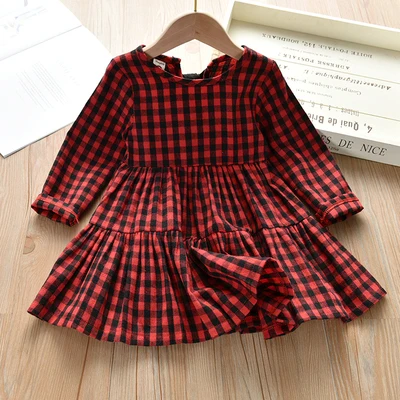 2to 10 year Girls plaid dresses autumn and spring long sleeve fashion female children clothing dress vestido kids clothes