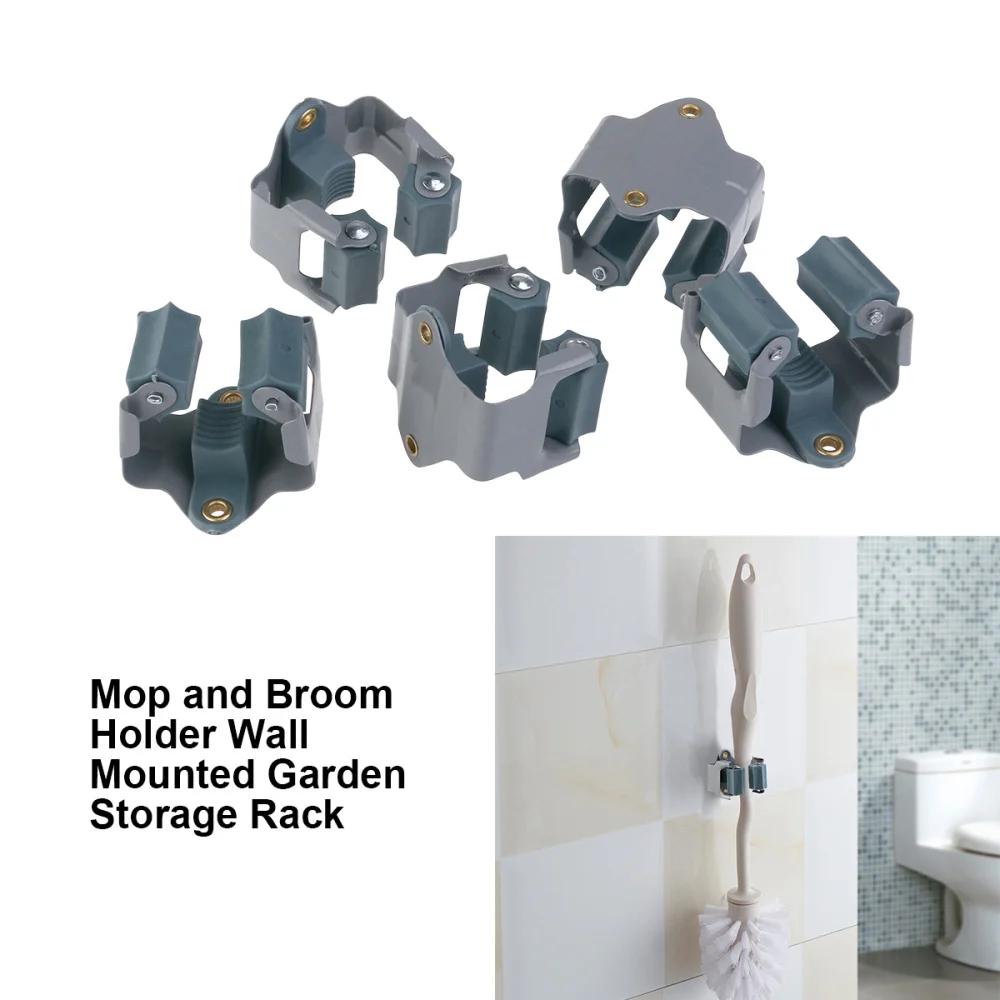 

NUOLUX 5pcs Mop and Broom Holder Wall Mounted Garden Storage Rack (Grey with Random Screws Color)