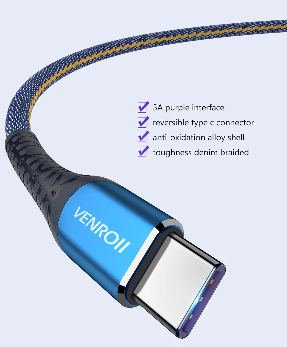 Venroii usb type C кабель для huawei mate 30 20 Pro 5A Supercharge Кабо для P30 P20 P10 Honor Быстрая зарядка USBC type-C кабель для передачи данных