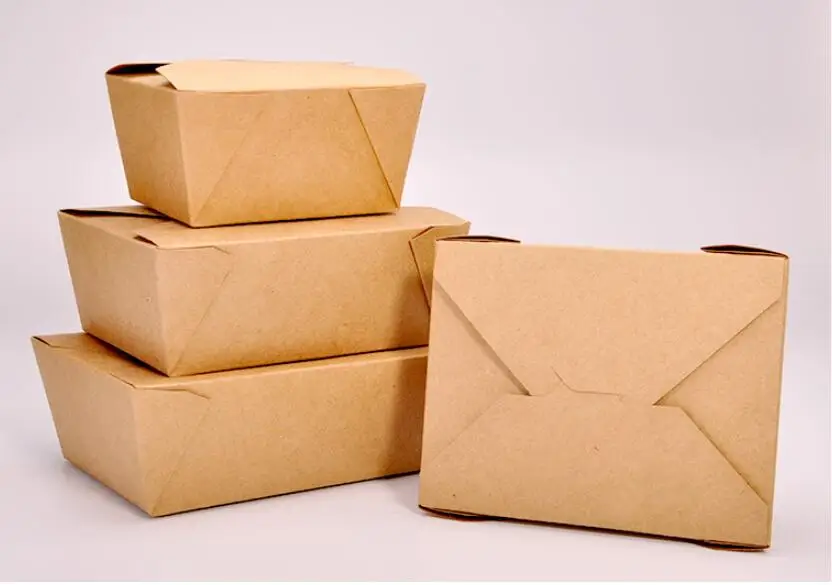 100 шт. одноразовая коробка для еды на вынос из крафт бумаги утолщенная bento