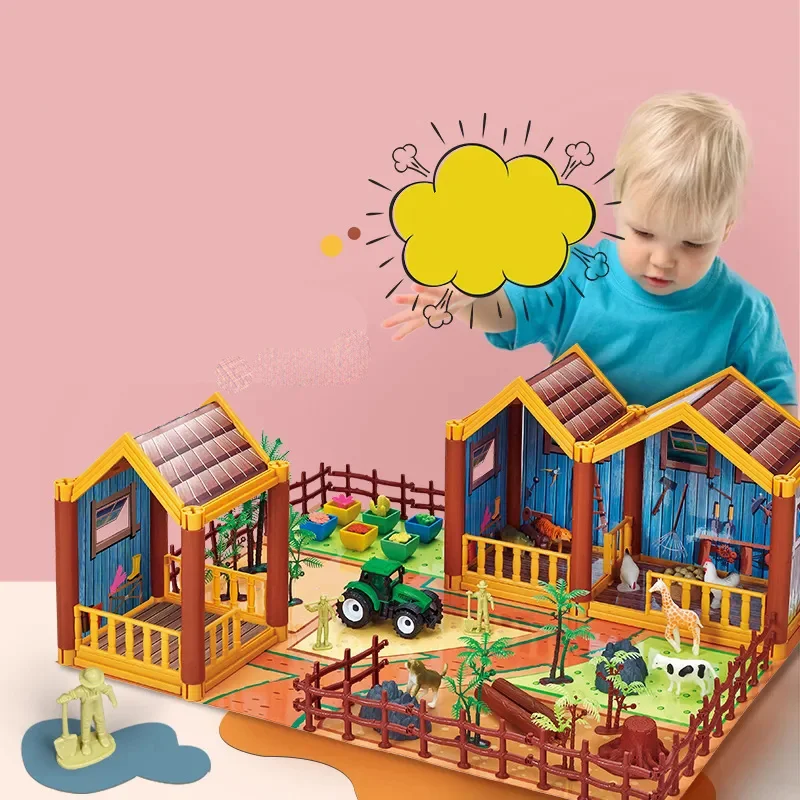 Princess Big Villa DIY Dollhouses Kit Pink Castle Play House With Slide Yard Kit Assembled Doll House Toys Pretend Kids Toys