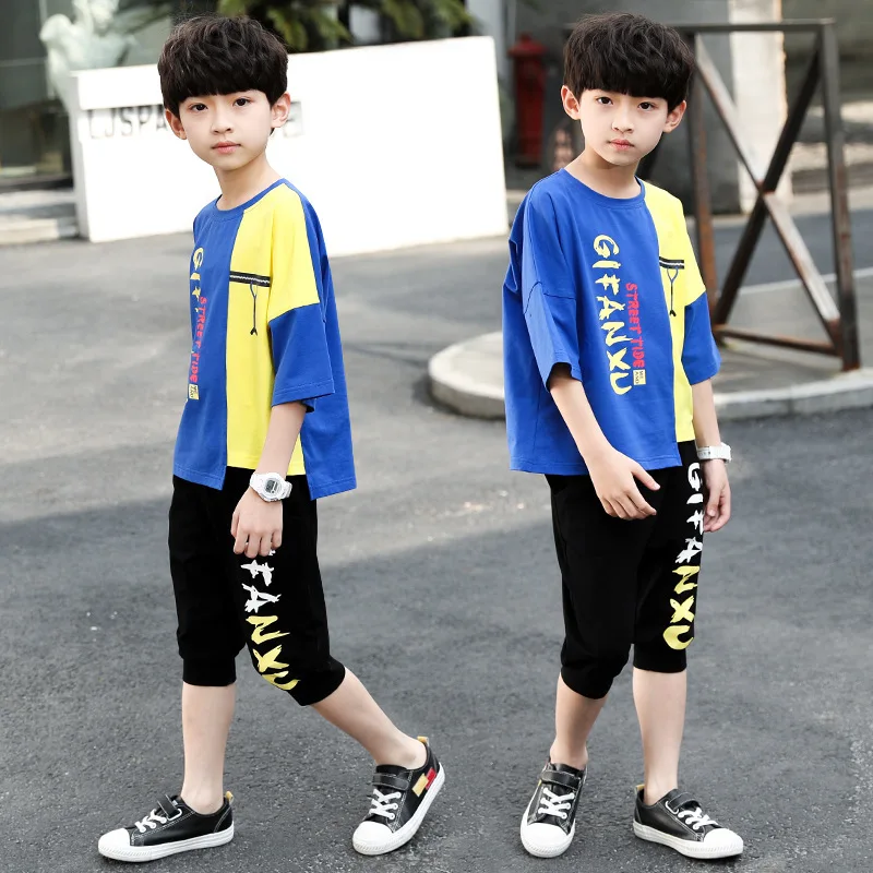 Детская одежда для мальчиков летняя хлопковая подростков повседневный костюм