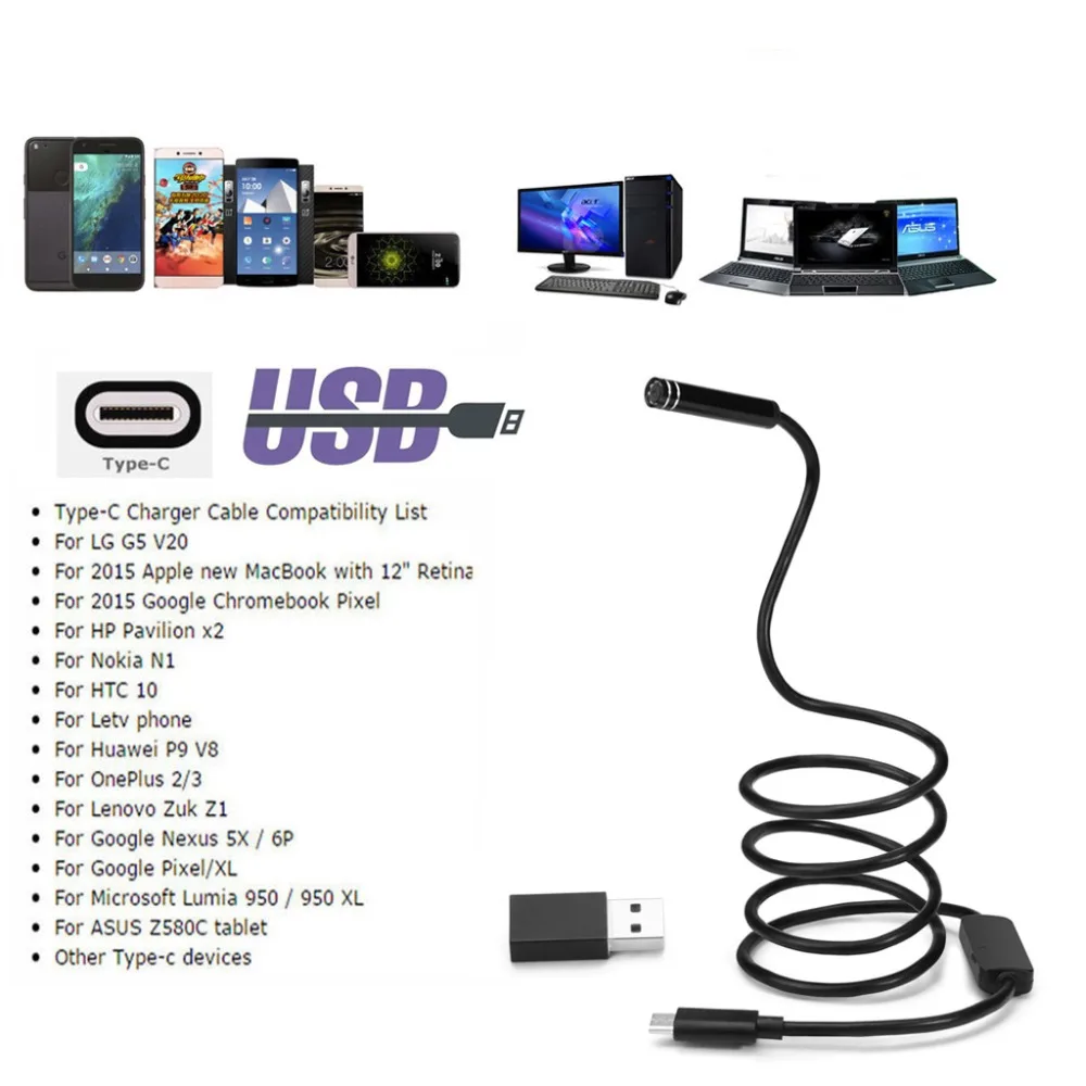 7 мм 1/3/5 м USB TYPE-C инспекционный видеоэндоскоп с Камера 6LED HD для S8 LG G5/G6/V20 пикселей