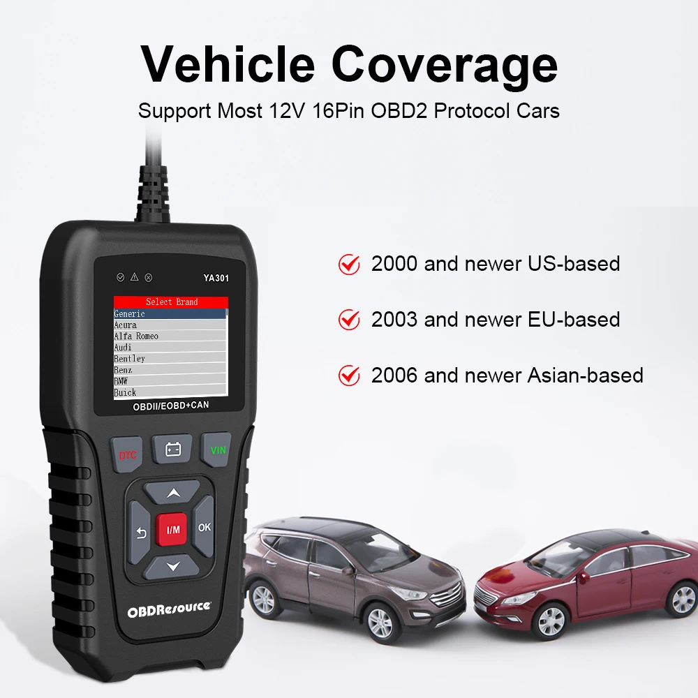Диагностический инструмент для кодов неисправностей автомобиля YA301 12 В полный