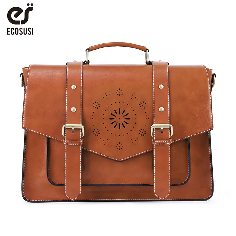 Женская сумка для ноутбука ECOSUSI винтажная из искусственной кожи тоут в стиле