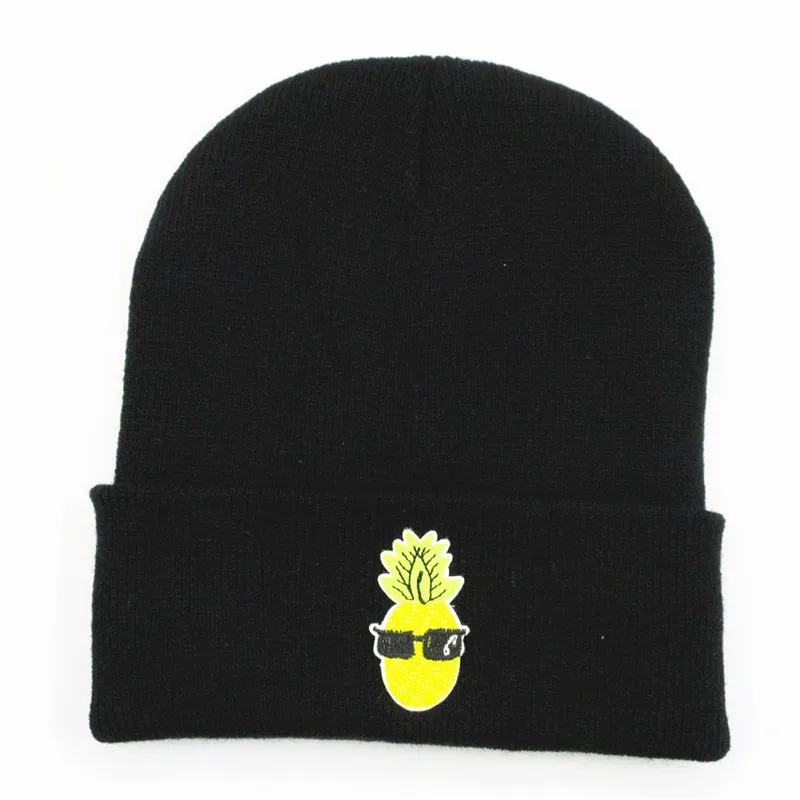 

Cotton Cartoon Pineapple Embroidery Thicken Knitted Hat Winter Warm Hat Skullies Cap Beanie Hat for Men and Women 131