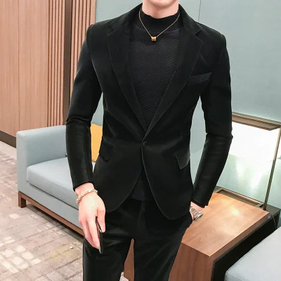 2020 Новый приталенный корейские замшевые Свадебный костюм мужской британский