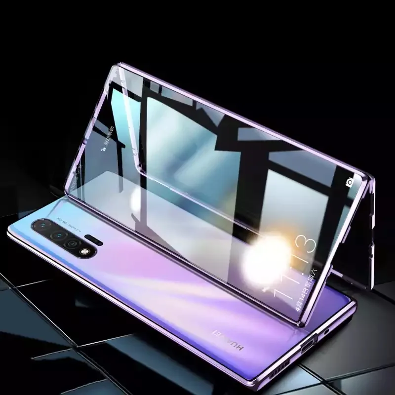 Двухсторонний стеклянный магнитный металлический чехол для Huawei P30 P20 Pro Lite