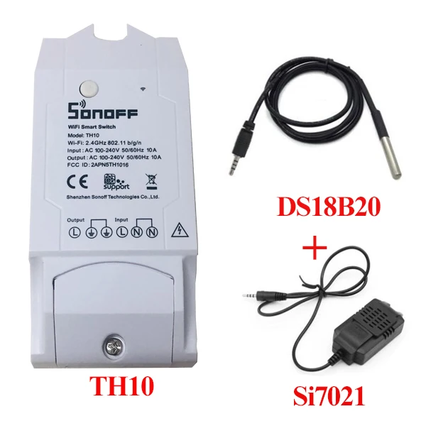 TH10 si7021 ds18b20 Sonoff Th16 Th10 переключатель контроля температуры и влажности WiFi термостат умный переключатель, модуль домашней автоматизации через Google Home - Комплект: TH10 si7021 ds18b20