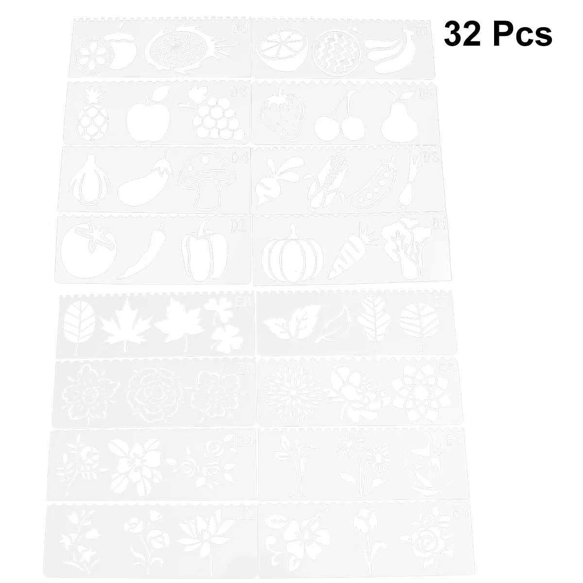 

32 шт., трафареты для рисования цветов, листьев и овощей