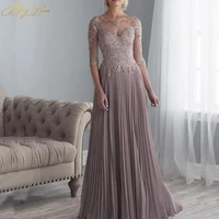 berylove 2020 crumpled chiffon pleated lace applique a line half sleeves mother of the bride dress long vestido de festa longo
