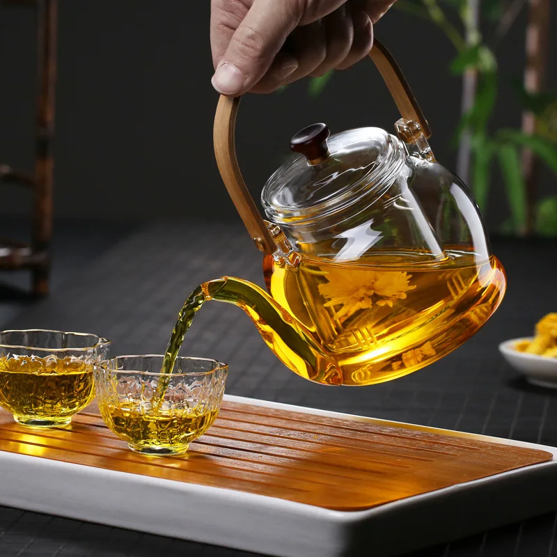 Утолщенный стеклянный чайник термостойкий для цветов с фильтром из нержавеющей