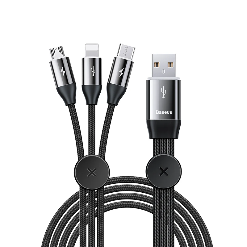 Baseus 3 в 1 USB кабель для iPhone Micro usb type C кабель для Android мобильного телефона магнитное освещение кабель зарядного устройства USBC Microusb - Color: Black