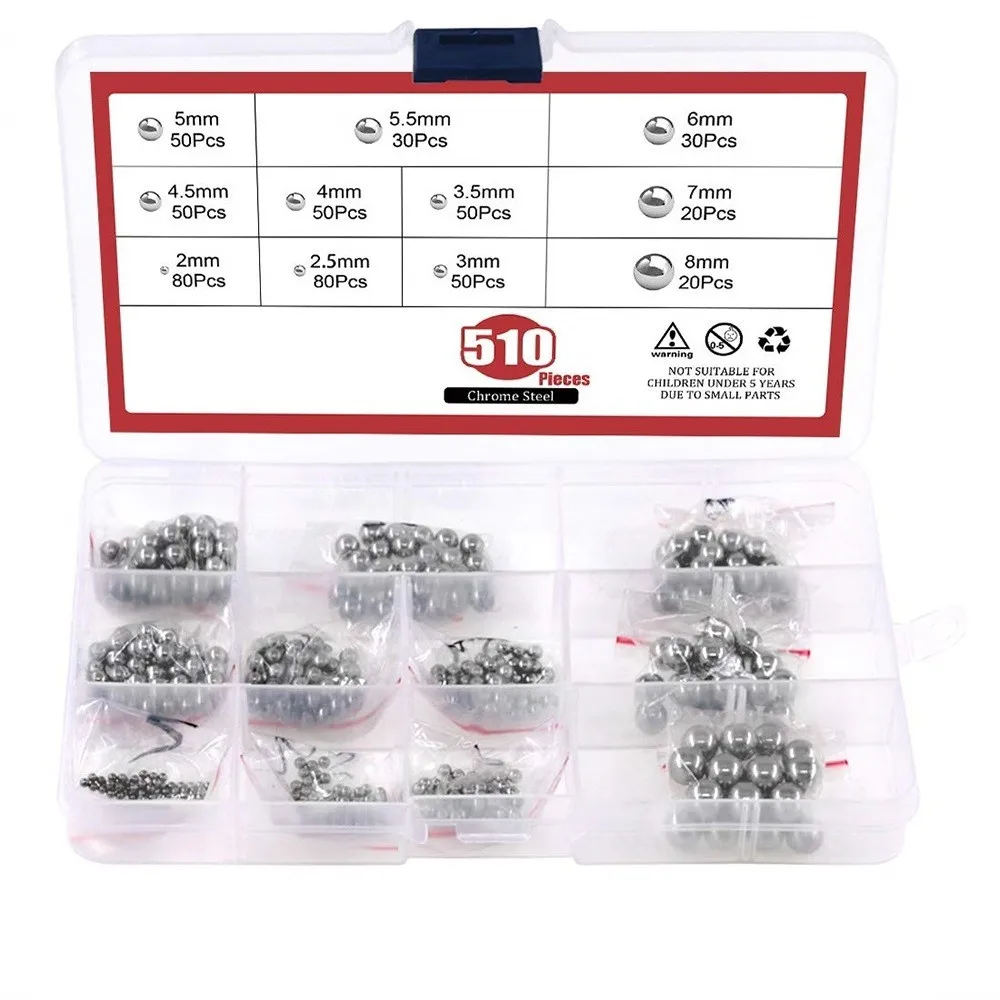 

510PC Stainless Steel 304 Steel Ball 2mm-8mm Assortment Precision Bearing Balls