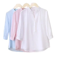 instahot half sleeve elegant shirt white pink button vintage blouse stand collar ladies cotton shirt female casual s 3xl