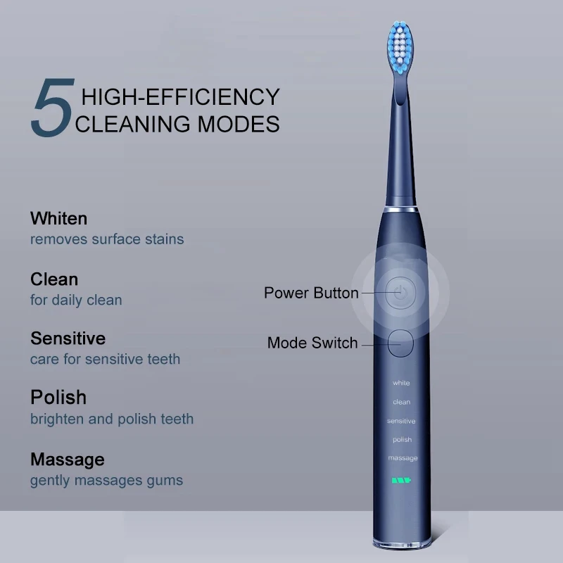 Seago Electric Sonic Toothbrush SG-575 USB Charge Rechargeable Adult Waterproof Electronic Tooth Brushes Replacement Heads Gift enlarge
