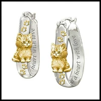 exquisite trendy earring two tone carved gold color cat dangle earrings for women wedding party jewelry
