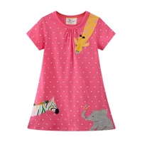 jumping meters summer girls dresses giraffe embroidery cotton baby clothes short sleeve toddler costume party birthday gifts