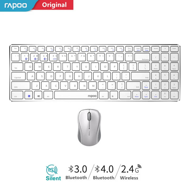 Rapoo Multi-mode Silent Беспроводной клавиатура Мышь комбинации Bluetooth 3,0/4,0 РФ 2,4 г переключаться между 3 устройств связи#9060 м