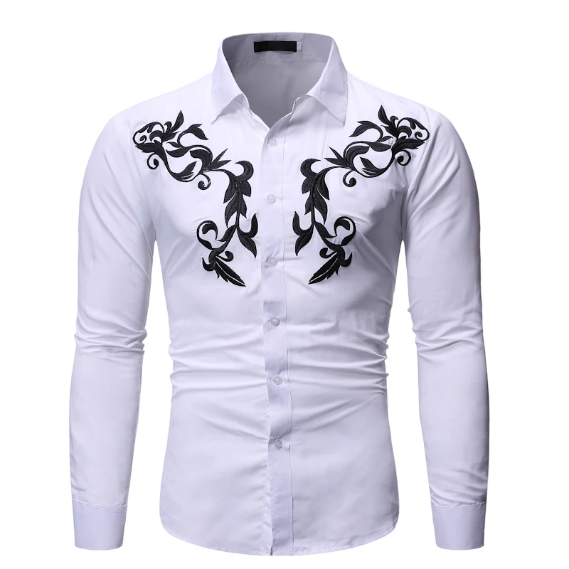 Белая мужская рубашка с вышивкой 2020 брендовая облегающая Мужская классическая