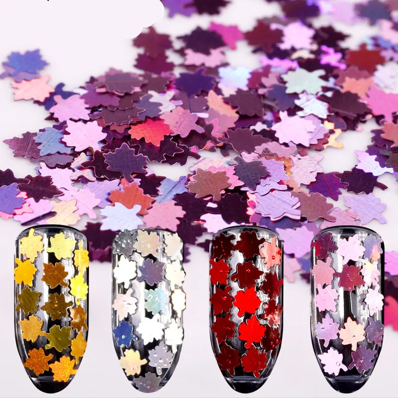 

New nail maple leaf Sequin laser magic color multi-color phototherapy flash DIY Nail accessories 12 color decoration nails art