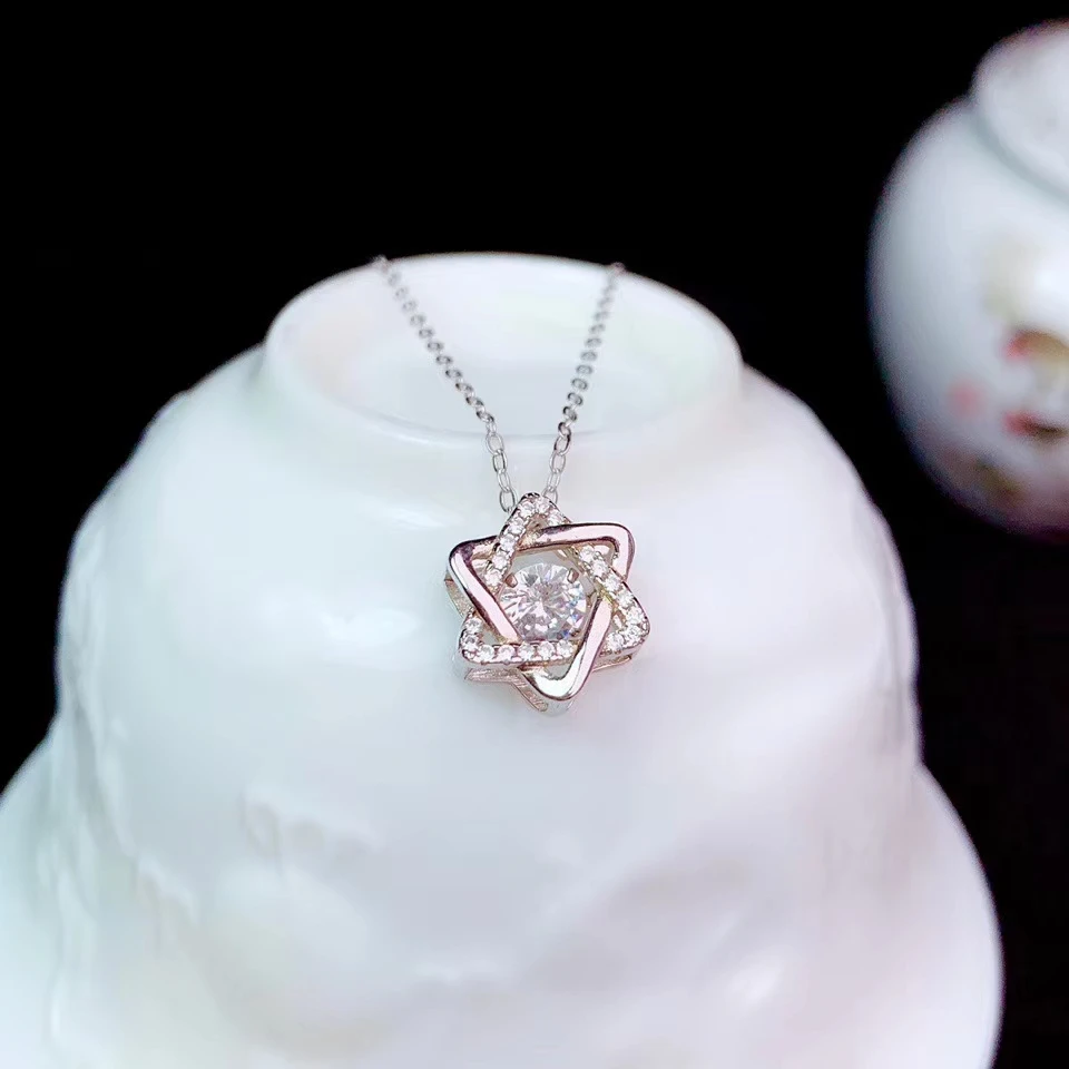 

Newest pouring shiny moissanite necklace 925 sterling silver birthday gift 5x5mm gem size women lucky necklace