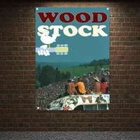 1969s woodstock music festival banner wall art rock band flag canvas painting hanging cloth party music studio office wall decor