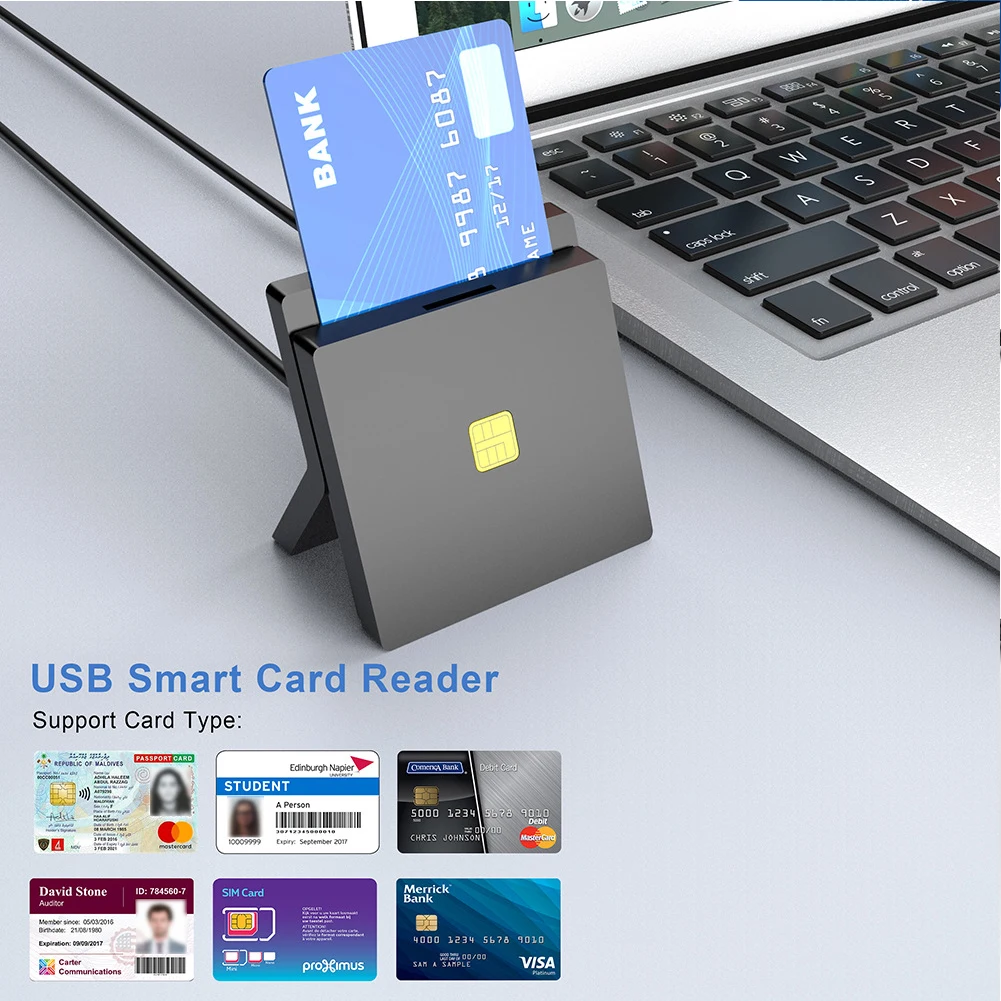 Портативный CR319 USB 2 0 SIM считыватель смарт карт для банковских CAC ID карты Windows 7 8 10 MAC