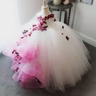 Потрясающие кружевные платья с жемчужинами и цветами для девочек, свадебные платья ручной работы с цветами для маленьких девочек, винтажные платья для конкурса