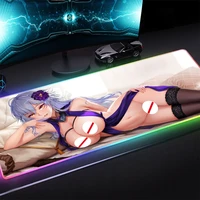 Sexy Big Breasted Girl Gamer RGB Kawaii Mousepad Laptop Keyboard Carpet Sexy Mat Lock Edge Desktop LED Gaming Desk Mousepad