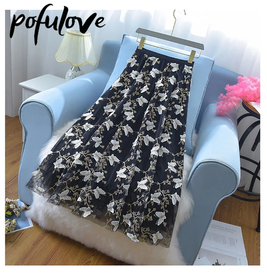 Женская Тюлевая юбка миди с вышивкой бабочки элегантная из газовой ткани высокой