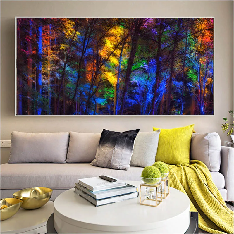 Самоотверженно Красочные Дерево картина с лесным пейзажем Wall Art постеры печати